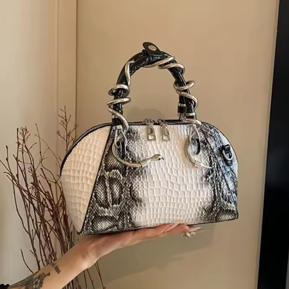 Designer Luxury Bags For Women Crocodile Pattern Top-handle Shell Bag - Picture 2 of 6